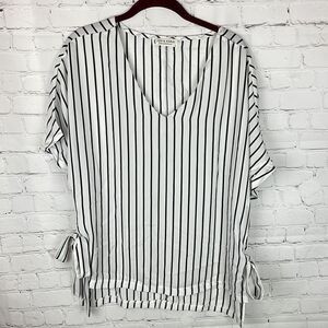 Jon & Anna Contemporary Black and White Vertical Striped Blouse w/Side Ties Lg
